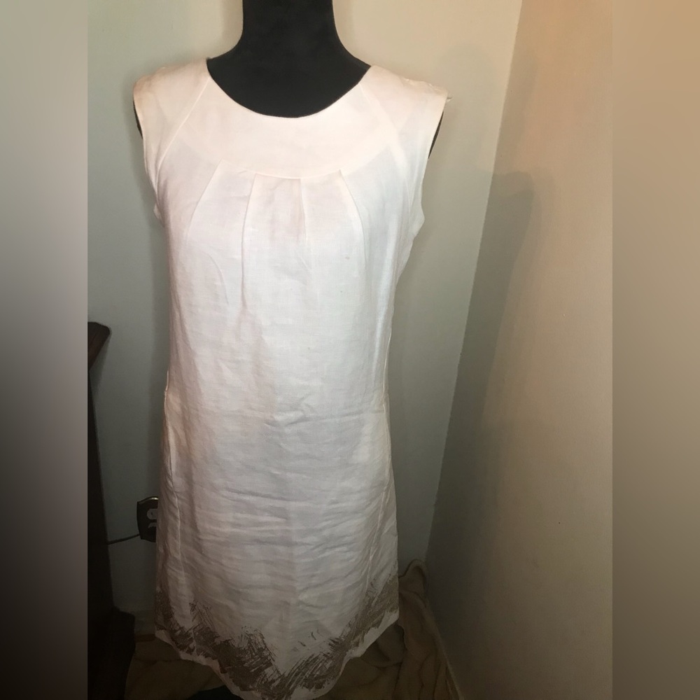 Michael Kors linen dress, white& metallic gold, size 6.
